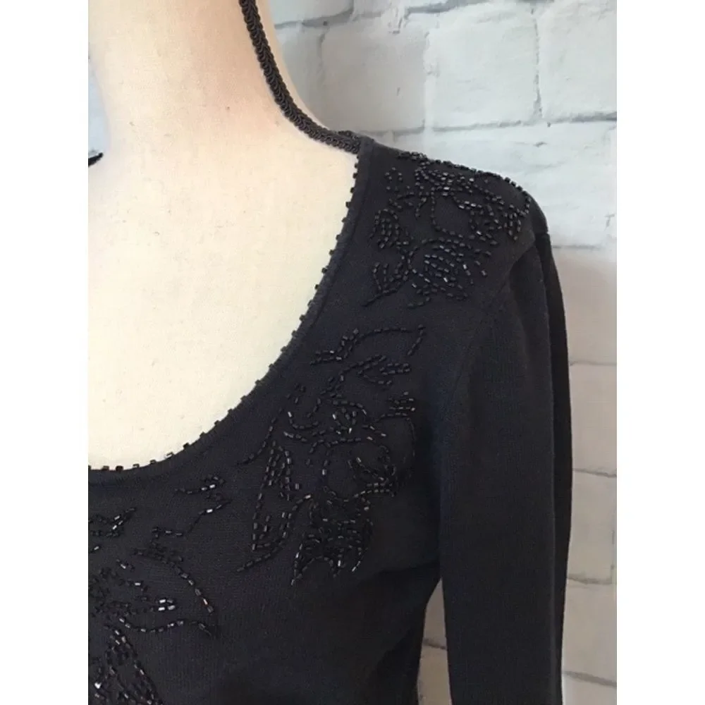 Jones New York Sz M black sweater w/ beaded